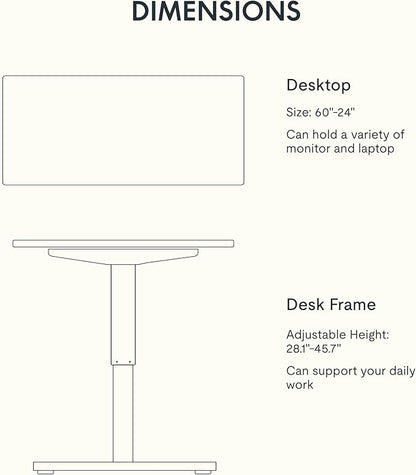 FLEXISPOT EN1 One-Piece Standing Desk with 1-Inch Thick Seamless Desktop, 60"x24" Electric Height Adjustable Desk for Home Office, Multi-Monitor Setups & Easy Assembly, Maple