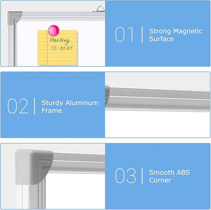 DOLLAR BOSS Large White Board 60 x 40 Inch Foldable Magnetic Whiteboard for Wall, Portable Double Sided Dry Erase Board, Aluminum Frame Message Board for School, Office, Classroom with Eraser, Markers