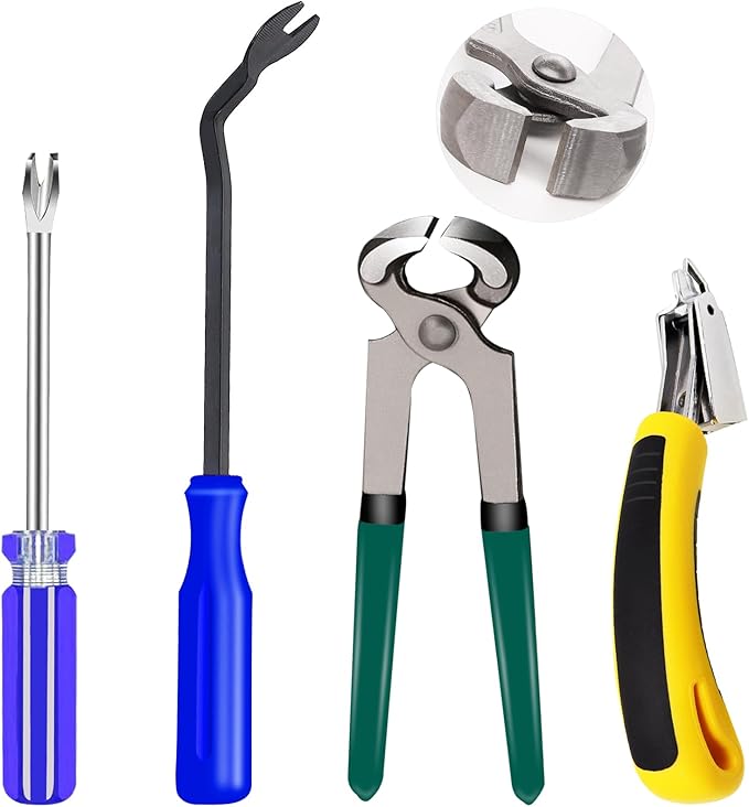 Sunxeke 4Pcs Upholstery Staple Remover Tool Set Including 7inch End Cutting Plier,V Tip Tack Puller,U Tip Tack Puller,Staple Remover,Nail Puller Carpet Remover for Furniture Floor Photo Frame