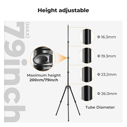 K&F CONCEPT Extendable Photography Stand, Adjustable 6.56ft/78.7"/2M Aluminum Tripod with 1/4" Screw, 2-Pack Reversible Portable Studio Lighting Tripod for Strobe Light/Webcams/Cameras with Bag