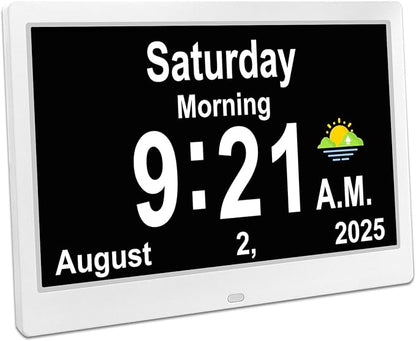 SSYA Dementia Clocks with Day and Date for Seniors,13 Alarms Custom Reminders, Extra Large Digital Calendar Clock for Elderly. (White)