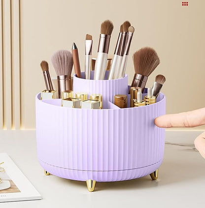 360 Degree Rotating Makeup Brush Holder Organizer Detachable Design 5 Slot Make up Brushes Cup for Cosmetics and Pencil Pen Organizer for Desk Makeup Organizer Skincare Storage for Vanity（Purple）