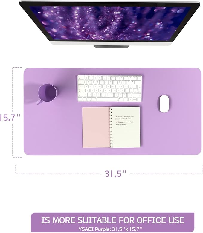 YSAGi Non-Slip Leather Desk Pad, Waterproof Laptop Computer Desk Keyboard Mat, Table Protector Blotter Mat, Large Mouse Pad for Office/Work/Home/Decor(Purple, 31.5" x 15.7")