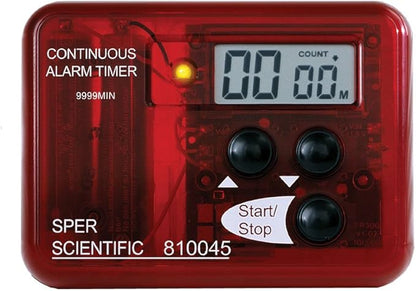 Sper Scientific Continuous Alarm Timer with Count Up Count Down & Visual Indicator 810045 - Bright LED Alarm & 9999-Minute Range - Portable Design for Cooking, Experiments, Fitness & More