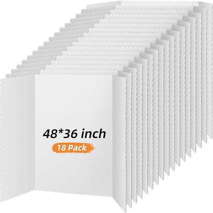 Ctosree 18 Pcs 48 * 36inch Tri Fold Poster Board Bulk, Science Fair Project Display Paperboard, Single Wall, Lightweight Presentation Board (White)