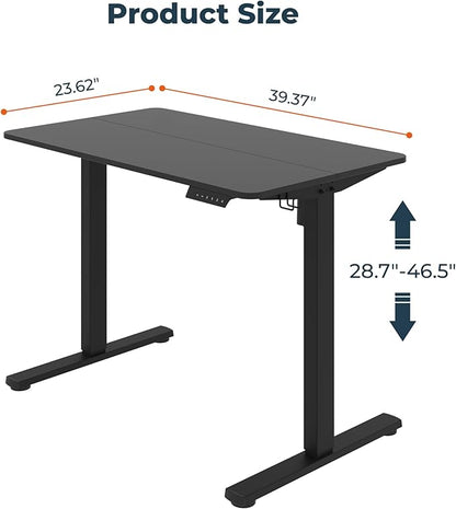 FitStand Adjustable Stand Up Desk Standing Desk, 40x24 Inches Home Office Desks with Memory Preset Computer Workstation, Splice Black Top + Black Frame