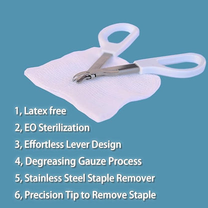 Skin Staple Removal Kit, Includes Staple Remover and Gauze Sponge, Steriled, Ideal for Hospitals and Clinics (8)