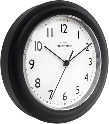 Presentime & Co. 8.5" Modern Farmhouse Essential Wall Clock, Silent Non Ticking, Black Color. (Wall Clock for Office, Home, Bathroom, Kitchen, Bedroom, and School)