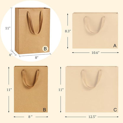 BagDream Brown Gift Bags with Handles 8x4x11 Inch 50pcs Brown Kraft Paper Bags Bulk, Medium Birthday Wedding Party Shopping Retail Merchandise Paper Sacks