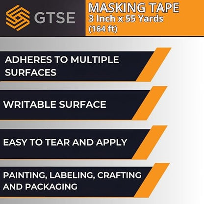 GTSE Wide Masking Tape, 1 Roll, 3 inches x 55 Yards (164 ft), Multi-Surface Adhesive Painting Tape, Perfect for Painting, Home, Office, School, Art, Crafts, Glass, Vinyl