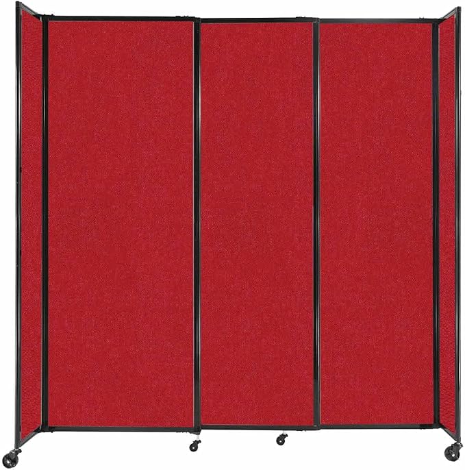 Versare Straightwall Sliding Portable Wall Partition | Freestanding Office Dividers | Locking Wheels | Temporary Room Separator | 7'2'' Wide x 7'6'' Tall Red Fabric Panels