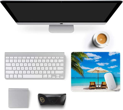 Auhoahsil Mouse Pad, 12 x 10 in Beach Theme Computer Mouse Pad for Desk, Premium-Textured Non-Slip Rubber Stitched Edges Waterproof Square Mouse Mat for Gaming Work Wireless Mice, Blue