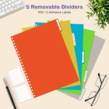 5 Subject Notebooks College Ruled, Lined Notebook with Removable Dividers | 300 Pages 100GSM Thick Spiral Writing Journal for Women & Men, Small A5 Spiral Notebooks for Work, School Supplies, 6" x 8"