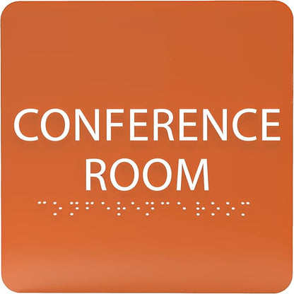 ADA CENTRAL SIGNS - 6" X6" Conference Room Sign- ADA Compliant Tactile Graphics Grade 2 Braille Text Acrylic Wall Signs - Authorized Personnel Only, Meeting Privacy Door Sign for Schools, and Offices