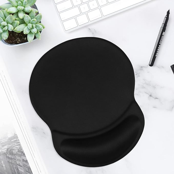 ITNRSIIET Ergonomic Mouse Pad with Gel Wrist Rest Support Gaming Small Wrist Rest Smooth Surface Non-Slip PU Base Comfortable Office Supplies Pain Relief, 8.7 x 7.2 inches, Black