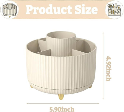 Soboto 360 Rotating Desk Organizer with DIY Floral Stickers, Compartment Floral Office Supplies Storage, Space-Saving Plastic Caddy for Home Office Cosmetics Pen Holder