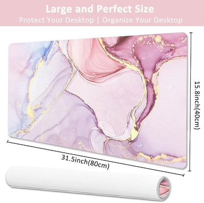 Large Mouse Pad, Desk Mat for Desktop, Dual Side PU Leather Waterproof Gaming Mousepad Desk Pad, Desk Protector Writing Pads Desk Accessories for Office and Home (A-Pink Marble, 31.5''X15.8'')