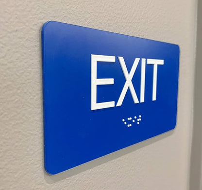 ADA Compliant Exit Sign with Braille (6" x 3" Sapphire Blue)