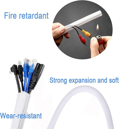 QCSIW 1/2 inch x 50ft Split Sleeve Wire Loom Tubing - Durable Cord Protector for USB, Power Cords, Audio/Video Cables | Chew-Proof Cable Sleeve to Protect Pets & Wires | Easy Installation, White