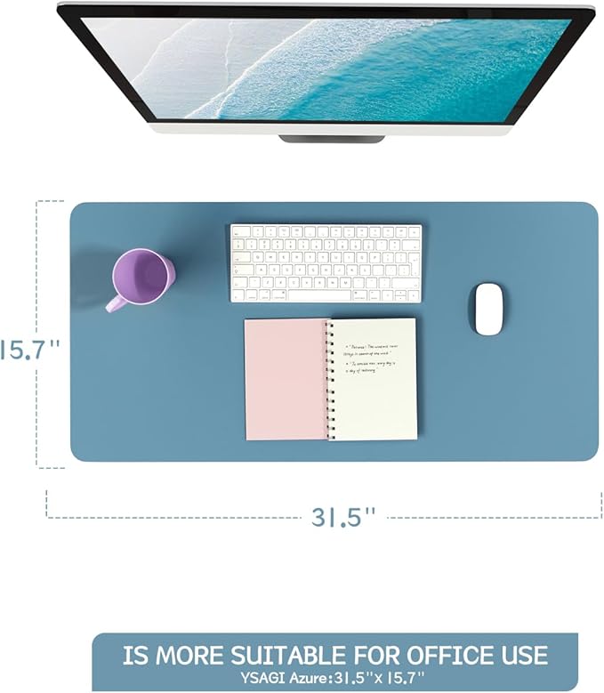 Non-Slip Desk Pad, Waterproof PVC Leather Desk Table Protector, Ultra Thin Large Mouse Pad, Easy Clean Laptop Desk Writing Mat for Office Work/Home/Decor (Blue, 31.5" x 15.7")