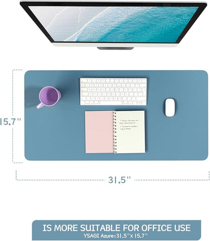 Non-Slip Desk Pad, Waterproof PVC Leather Desk Table Protector, Ultra Thin Large Mouse Pad, Easy Clean Laptop Desk Writing Mat for Office Work/Home/Decor (Blue, 31.5" x 15.7")