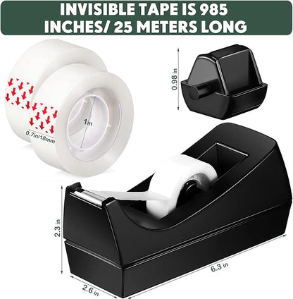 Yahenda 6 Pack Desktop Tape Dispenser Non Skid Base with Transparent Invisible Tape and Replacement Cores for Wrapping Home School Office Supplies