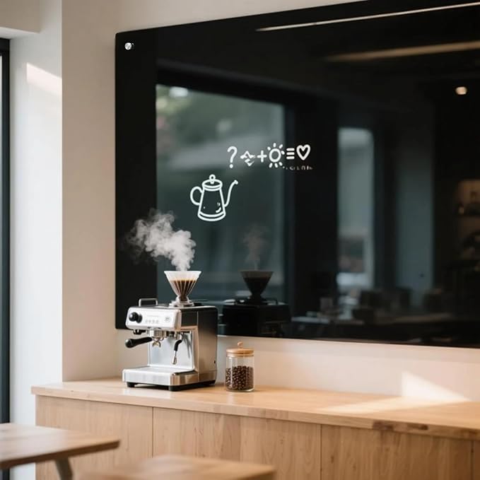Magnetic Glass Dry Erase Board White Board Wall Mounted Whiteboard, Large Frameless Writing Board Black Glassboard, 60" W x 36" H