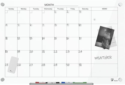 TOWON 47 x 35 Inch Large Glass Dry Erase Board, Magnetic Whiteboard Calendar, Monthly Planner Set, White