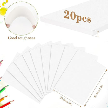 Watercolor Paper Pad, 9x12 140lb/300g Water Color Paper, 20 Sheets Cold Press Drawing Painting Paper Sketchbook Notebook, Art Supplies for Watercolors Acrylic Marker, Sketch Book for Kids Adults