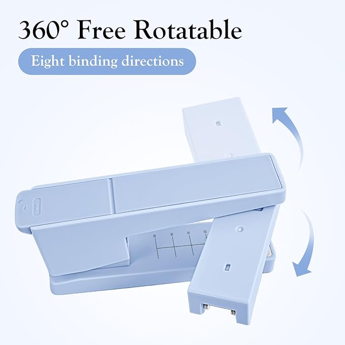 Swing-Arm Swivel Stapler - 20 Sheets Capacity, 360 Degree Rotate Desk Stapler with 100 Staples - Non-Slip Office Stapler, Blue