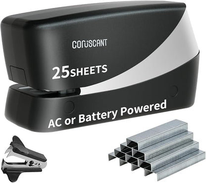 Coruscant Electric Stapler, Heavy Duty Desktop Stapler, Includes 2000 Staples and 1 Staple Remover, No-Jam Automatic AC or Battery Powered, 25 Sheet, Professional for Office Home School Use