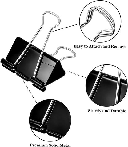 Temiary Binder Clips, Medium Metal Binder Paper Clip Black 0.98Inch, 48 Pcs | Paper Clamps with Clear Storage Container, Binding Paperwork Clamps for School Teachers Office Supplies