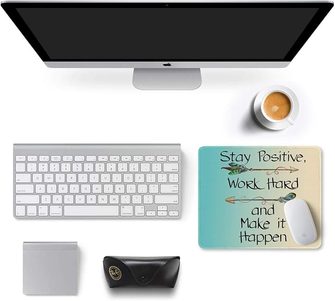 Auhoahsil Mouse Pad, 12 x 10 in Thick Rubber Premium-Textured Non-Slip Stitched Edges Waterproof Square Mouse Mat with Cute Pattern for Gaming Work Computer Office, Larger, Inspirational Quotes