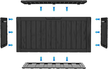 Yardgrace 90 Gallon Waterproof Outside Storage Box - Patio Storage & Outdoor Deck Box, All-Weather Resin Chest for Pool/Garden Accessories, Lockable UV-Resistant, Jet Black
