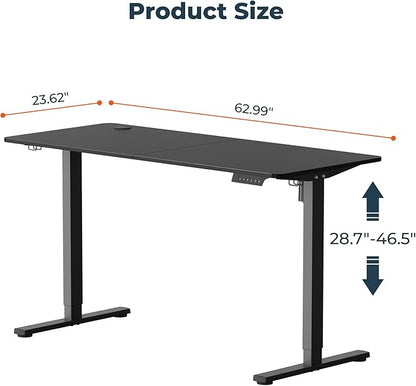 FitStand Adjustable Stand Up Desk Standing Desk, 63x24 Inches Home Office Desk with Memory Preset, Computer Workstation Splice Black Top + Black Frame
