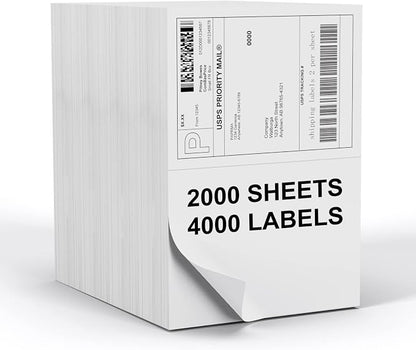 Half Sheet 8.5x5.5inch Shipping Mailing Label 4000 Counts, 2 Labels Per Sheet 8.5 x 11 for Laser & Inkjet Printer, Permanent Adhesive Label Square Corner (2000 Sheets)