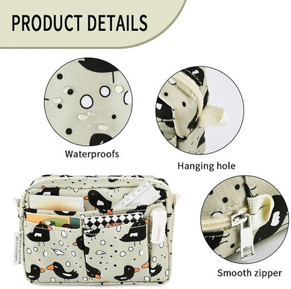 E-WEICHEN Multiple Pockets Portfolio Organizer with Zippered, Makeup Bag Travel Essentials for Women, Simple Waterproof Stationery Pencil Pouch Bag for Journal Office Art Supplies.Beige Bird