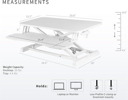 VIVO 26 inch Desk Converter, K Series, Height Adjustable Sit to Stand Riser, Dual Monitor and Laptop Workstation with Keyboard Tray, White, DESK-V026KW