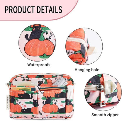E-WEICHEN Multiple Pockets Portfolio Organizer with Zippered, Makeup Bag Travel Essentials for Women, Simple Waterproof Stationery Pencil Pouch Bag for Journal Office Art Supplies.Pink Pumpkin