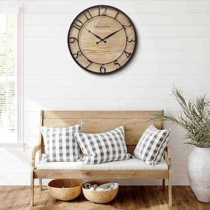 Presentime & Co 21" Farmhouse Series Wall Clock, Cottage Style, Vintage Design, Oil Rubbed Antique Bronze Finish. Wall Décor for Living Room, Dining Room, and Entryway.