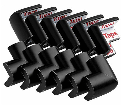 12 Pack Soft Corner Protector Baby Proofing Edge & Corner Guards, Furniture Safety Bumper for Table, Fireplace, Stair, Cabinet, (Black)
