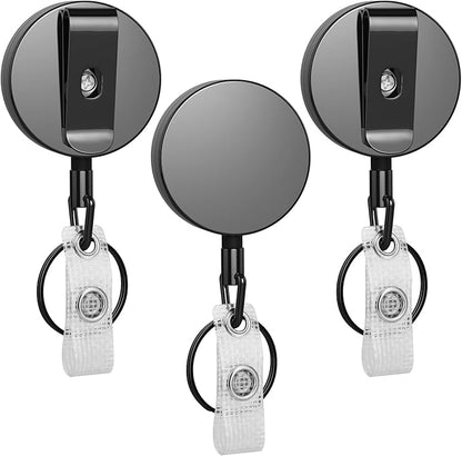 3 Pcs Heavy Duty Badge Reels Retractable Badge Holder, Selizo Metal Retractable Keychain Badge Reel ID with Belt Clip Key Ring for Key Name Card Holder