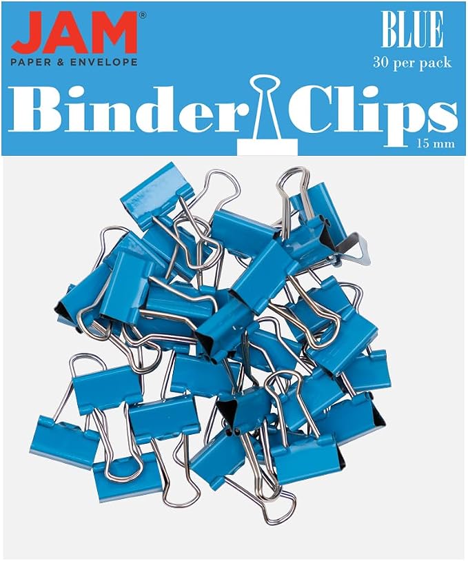 JAM PAPER Colorful Binder Clips - Extra Small - 3/5 Inch (15 mm) - Blue Binderclips - 30/Pack