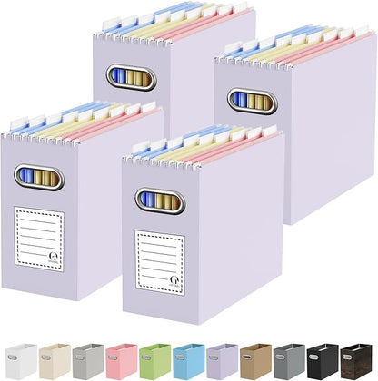 Oterri Cardboard File Organizer Box for Hanging File Folders Letter Size,File Box for Computer Desk,File Cabinet,Working Home,Office,Classroom (Purple, Letter Size - 4 Packs)