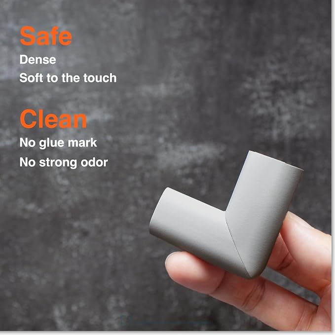 Roving Cove Slimfit Corner Edge Protector for Baby Proofing (Small 15ft Edges 4 Corners), Furniture Safety Bumper Guard, Soft NBR Rubber Foam, 3M Adhesive, Stone Grey