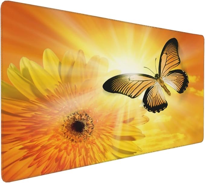 CANFLASHION Gaming Mouse Pad,Large Mouse Pads for Desk,Non-Slip Rubber Base Extended Mousepad,XXL Keyboard Mouse Mat,Computer Keyboard Desk Pad with Stitched Edges,35.4x15.8inch,Flower Sun Butterfly