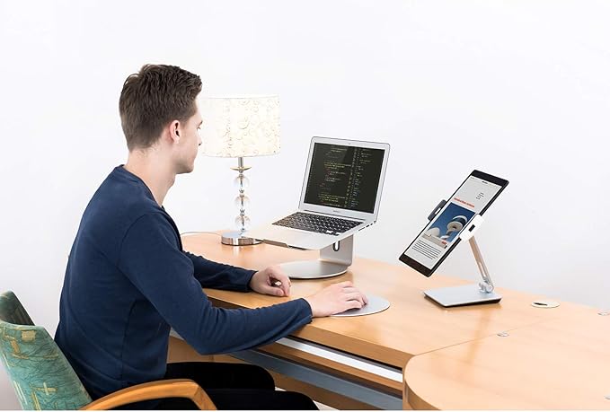 KABCON Tablet Stand Holder, Tightness Adjustable Multi-Angle Foldable Eye-Level Aluminum Solid Tablets Stands Dock for 4''-14''Tablets/Phone, iPad Series,Samsung Galaxy Tabs,Kindle Fire,Etc.