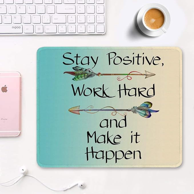 Auhoahsil Mouse Pad, 12 x 10 in Thick Rubber Premium-Textured Non-Slip Stitched Edges Waterproof Square Mouse Mat with Cute Pattern for Gaming Work Computer Office, Larger, Inspirational Quotes
