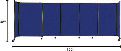 Versare Straightwall Sliding Portable Wall Partition | Freestanding Office Dividers | Locking Wheels | Temporary Room Separator | 11'3'' Wide x 4' Tall Royal Blue Fabric Panels
