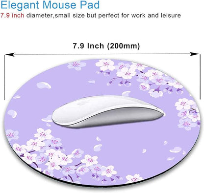 IMAYONDIA Cute Purple Mouse Pad Small, Floral Flower Round Mouse Pads, Sakura Cherry Blossom Mousepad, Aesthetic Desk Decor, Anti Slip Rubber Base Mice pad for Computer Office Girl, 7.9 x 7.9 Inch